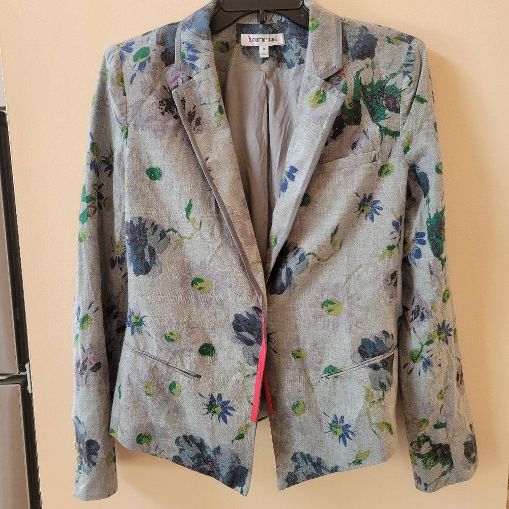 Elizabeth And James Gray Floral Print Blazer Jacket